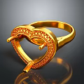 Luxury Heart Shaped Golden Ring Inlaid With Sparkling Red Gemstones And Shiny Finish