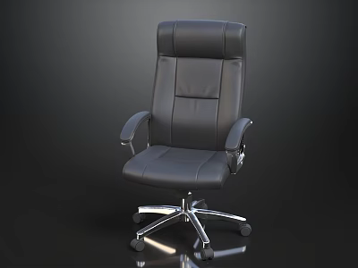 Black Leather Office Chair With High Back Armrests And Swivel Metal Base Wheels 3d model