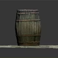 Rustic Wooden Barrel With Metal Hoops Placed On Weathered Wooden Plank Platform