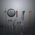 Various Weapons Collection Display Featuring Shield Spear Bow Axe and Blade Types 3d model