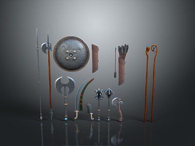 Cold weapons Sword Axe Hook Fork Spear Trident Melee Weapon Military 3d model