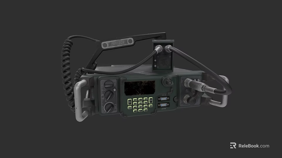 Tactical Weapon Communication Device With Coiled Antenna Screen And Keypad 3d model 