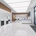 Modern Bank Lobby Interior With Service Counter Self-service Machines Sofas And Marble Floor