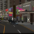 Vibrant Nighttime Commercial Street With Colorful Neon Signboards Various Shops Cars And Surrounding Buildings