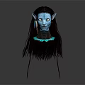 Blue Skinned Fantasy Character With Pointed Ears Yellow Eyes And Long Braided Hair
