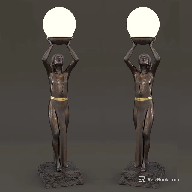 Human Sculpture Table Lamps With Globe Shades Bronze Finish Gold Belts Sturdy Base 3d model 