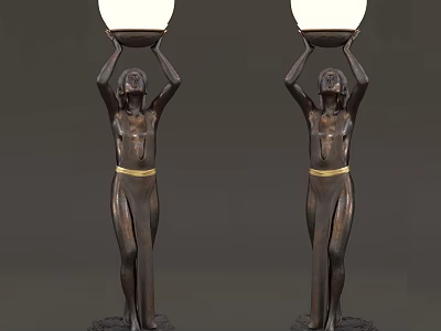Human Sculpture Table Lamps With Globe Shades Bronze Finish Gold Belts Sturdy Base 3d model