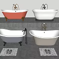 Freestanding Bathtubs in Various Colors with Metal Feet Faucets Bath Mats and Slippers