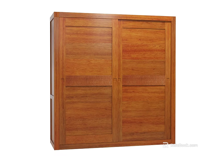 Solid Wood Brown Wardrobe With Double Door And Simple Design For Bedroom Storage 3d model