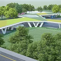 Outdoor Truck Parking Canopy Covering Blue Trucks In Green Tree Area