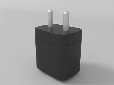 Black Power Adapter With Silver Prongs And Compact Design For Charging Devices 3d model
