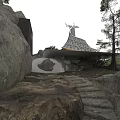 Detached Villa With Curved Roof And Large Windows In Rocky Mountain Setting