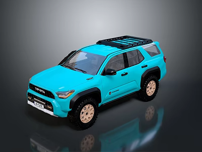 Blue Toyota SUV With Black Roof Rack Tan Wheels And Exterior Design 3d model
