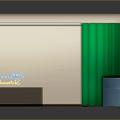 Cartoon Scene With Dancing Girl Green Curtains Wooden Floor Lockers And Blue Sofas