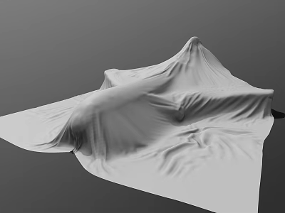 Soft White Wrinkled Fabric Covering Object Against Gray Background Surface 3d model