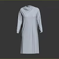 Stylish Silver Metallic Long Sleeve Dress With Collar Design And Front Slit