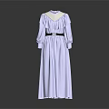 Elegant Light Blue Long Dress With Ruffle Collar And Black Belt