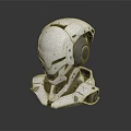 Futuristic White Robot Character Head With 3D Mechanical Structure And Headphone Parts