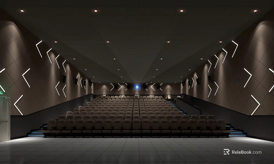 Modern Cinema Auditorium With Neatly Arranged Comfortable Seats And Ambient Lighting 3d model 