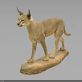 Caracal Realistic Detailed Sculpture Artwork Standing on Natural Stone Base