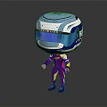 Cartoon Racing Character In Purple Suit With Blue White Helmet And Visor