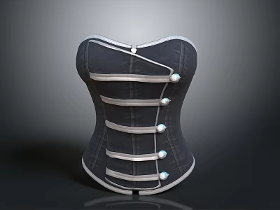 Classic Dark Corset With White Stripes And Pearl Buttons Design 3d model