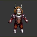 3D Fantasy Warrior Character With Horns Red Black Armor And Mask Design