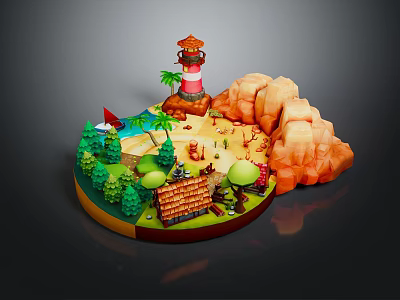 Commercial Display Equipment For Scenic Model With Lighthouse Beach Rocks And Trees 3d model