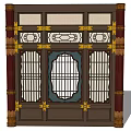 Traditional Chinese Wooden Partition With Lattice Grille Golden Accents And Blue Central Panel