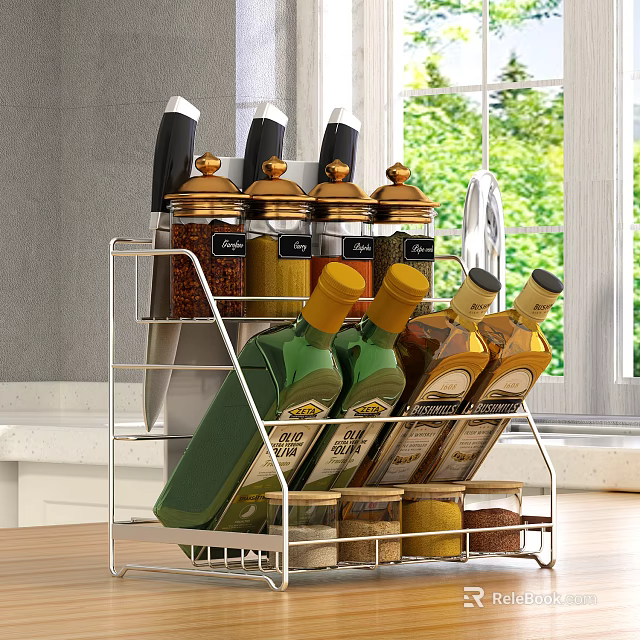 Stainless Steel Kitchen Storage Rack For Organizing Spice Jars Knives And Oil Bottles 3d model 