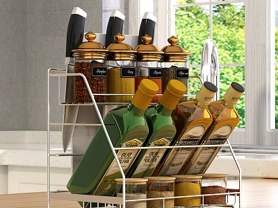 Stainless Steel Kitchen Storage Rack For Organizing Spice Jars Knives And Oil Bottles 3d model