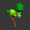 Low Poly Tree with Green Foliage and Orange Trunk in Geometric Style
