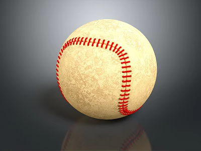 High Quality Beige Baseball With Red Stitching On Dark Smooth Surface And Reflection 3d model