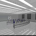 Modern Monitoring Room With Large Display Screens Data Visualization Charts And Ergonomic Workstations