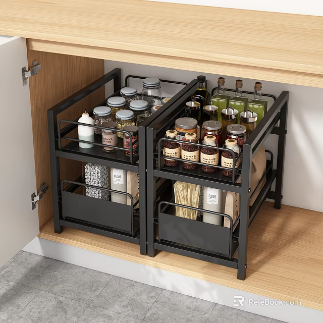 Black Multi Layer Kitchen Drawer Organizer for Spices Seasonings and Storage Boxes 3d model 