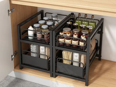 Black Multi Layer Kitchen Drawer Organizer for Spices Seasonings and Storage Boxes 3d model