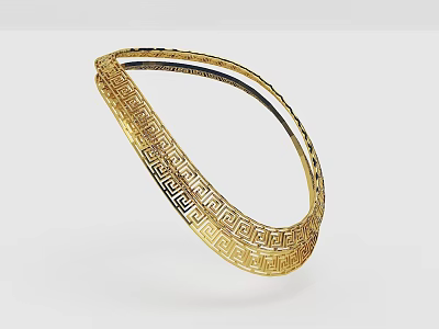 Elegant Golden Headband Featuring Intricate Greek Key Geometric Pattern Design 3d model