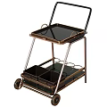 Stylish Modern Serving Cart With Metal Frame Two Tier Design Glass Shelf And Wheels