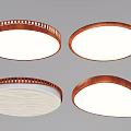 Round Flush Mount Ceiling Lights With Brown Frame And White Smooth Textured Shades 3d model