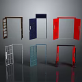 Various Colored Furniture Doors With Glass Panes Metal Bars And Solid Panels