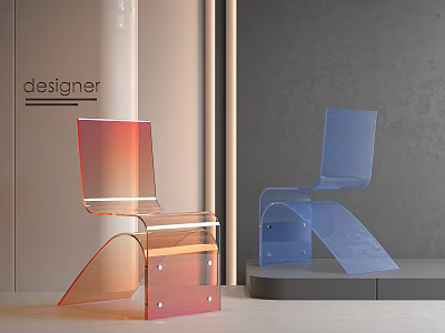 Designer Modern Transparent Chairs With Gradient Color And Sleek Acrylic Design 3d model