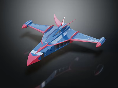 Futuristic Blue And Red Sci Fi Aircraft Model With Streamlined Wings And Tail Fin 3d model