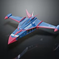 Futuristic Blue And Red Sci Fi Aircraft Model With Streamlined Wings And Tail Fin