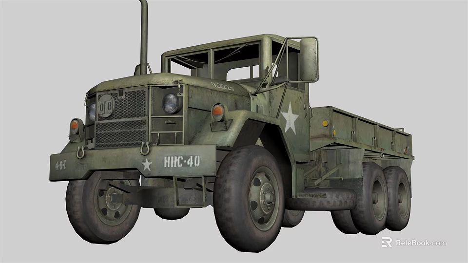 Green Military Utility Vehicle With Star Insignia HHC-40 And Large Tires 3d model 