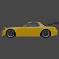 Yellow Modified Sports Car Featuring Streamlined Body Large Wheels and Rear Wing