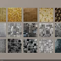Multiple Style Floor Tiles With Metallic Golden Brown Silver And Geometric Patterns 3d model