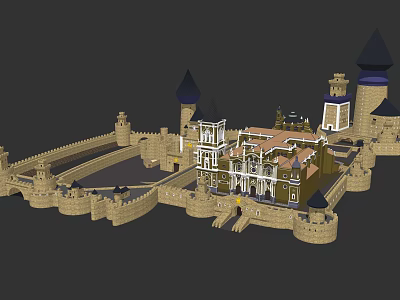 Ancient Castle Architectural Structure With Medieval Towers Stone Walls And Courtyard Design 3d model