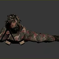 Game and Movie Character Lying Prone With Sniper Rifle Tripod In Camouflage Uniform