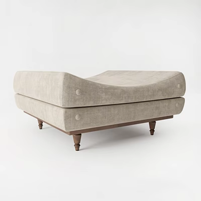 Modern Beige Upholstered Sofa Bench With Padded Seat And Wooden Legs Design 3d model