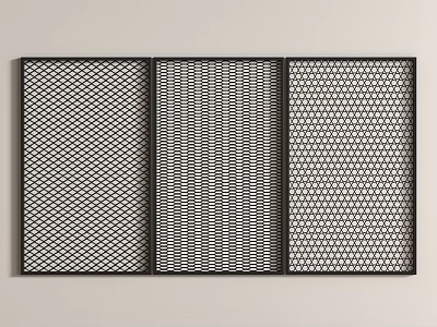 Black Metal Railings Three Panel Design With Varied Mesh Patterns Rectangular Against Light Colored Background 3d model